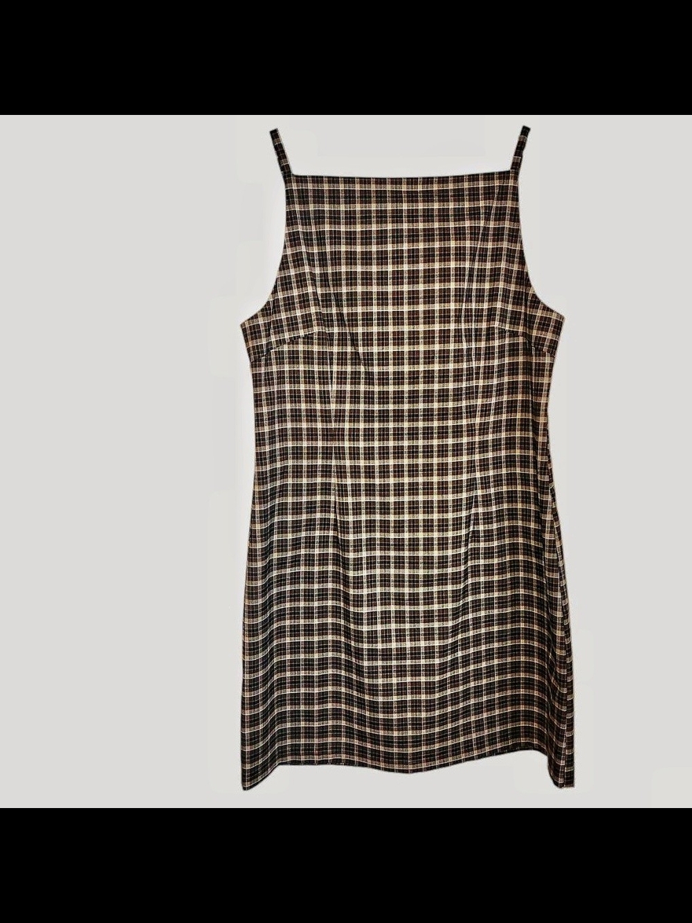 Wayf Brown Plaid Square-Neck Mini Dress